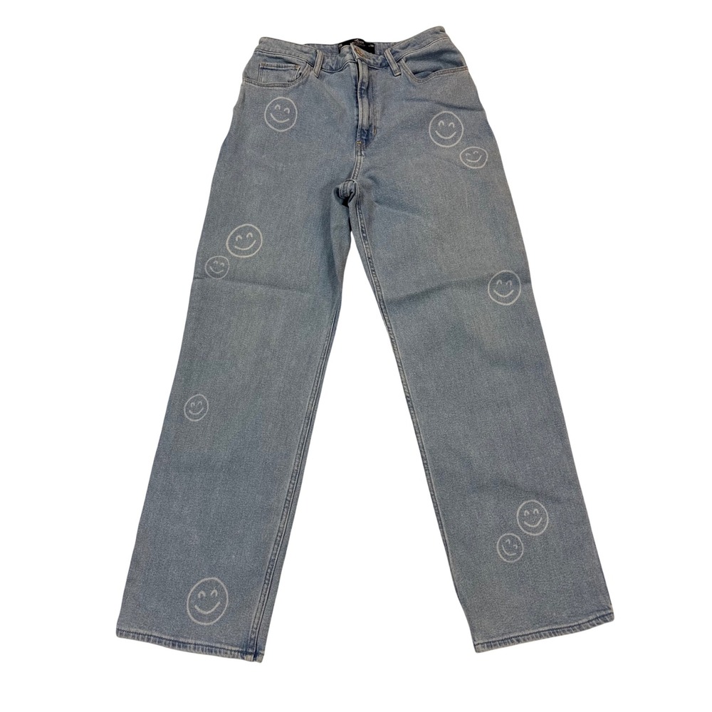Hollister‎ Dad Jeans Womens 30R Light Blue Excellent Smiley Face Graphic Print